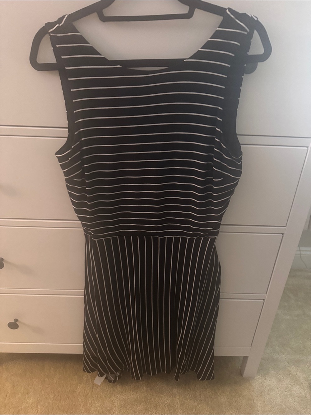 LOFT Black and White Striped Midi Dress